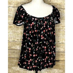 BLUE RAIN WOMEN'S SIZE LARGE OFF THE SHOULDER FLORAL PRINT CAP SLEEVE BLOUSE